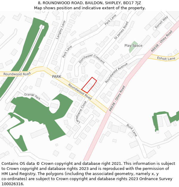 8, ROUNDWOOD ROAD, BAILDON, SHIPLEY, BD17 7JZ: Location map and indicative extent of plot