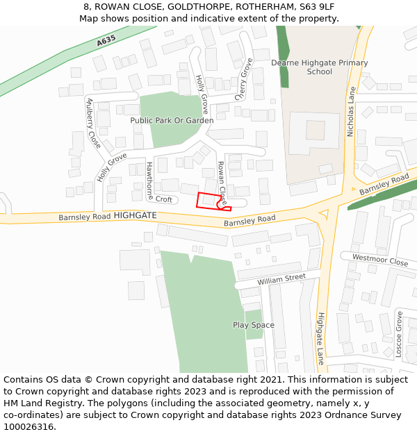 8, ROWAN CLOSE, GOLDTHORPE, ROTHERHAM, S63 9LF: Location map and indicative extent of plot