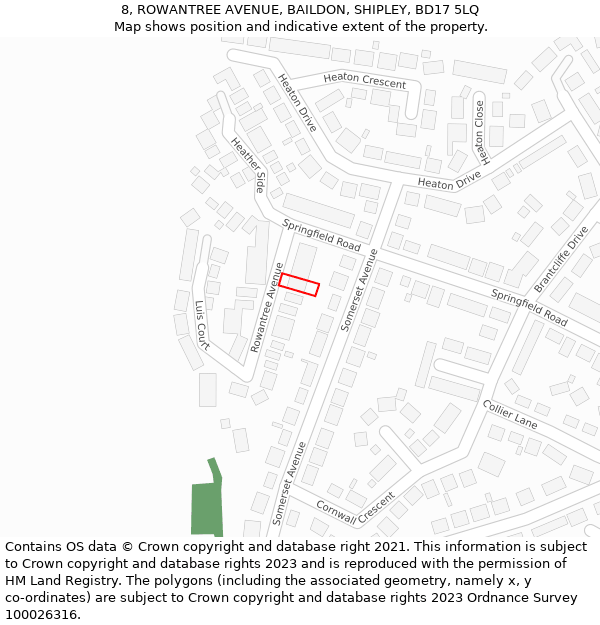 8, ROWANTREE AVENUE, BAILDON, SHIPLEY, BD17 5LQ: Location map and indicative extent of plot