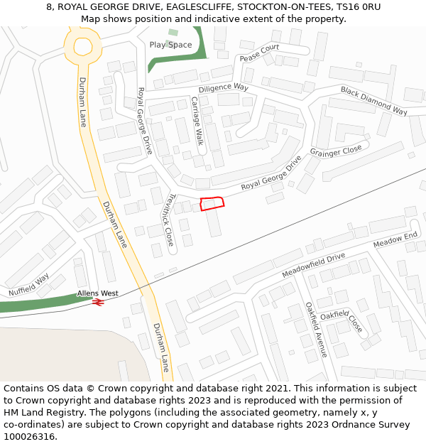 8, ROYAL GEORGE DRIVE, EAGLESCLIFFE, STOCKTON-ON-TEES, TS16 0RU: Location map and indicative extent of plot