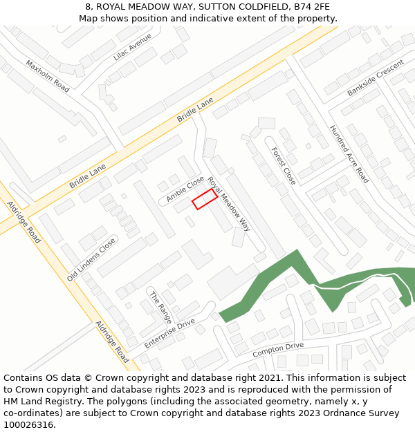 8, ROYAL MEADOW WAY, SUTTON COLDFIELD, B74 2FE: Location map and indicative extent of plot