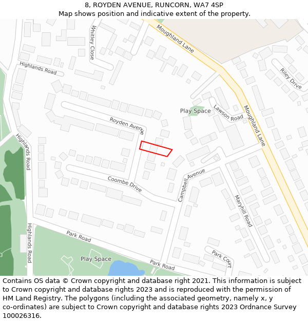 8, ROYDEN AVENUE, RUNCORN, WA7 4SP: Location map and indicative extent of plot