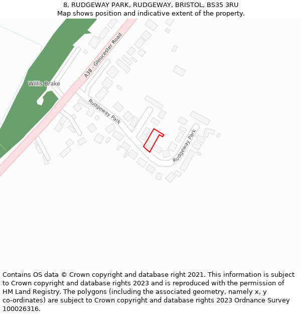 8, RUDGEWAY PARK, RUDGEWAY, BRISTOL, BS35 3RU: Location map and indicative extent of plot