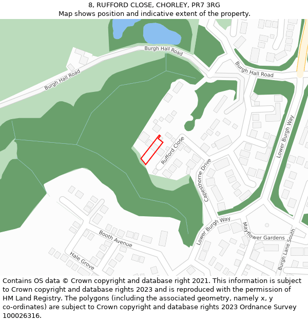 8, RUFFORD CLOSE, CHORLEY, PR7 3RG: Location map and indicative extent of plot