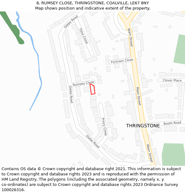 8, RUMSEY CLOSE, THRINGSTONE, COALVILLE, LE67 8NY: Location map and indicative extent of plot