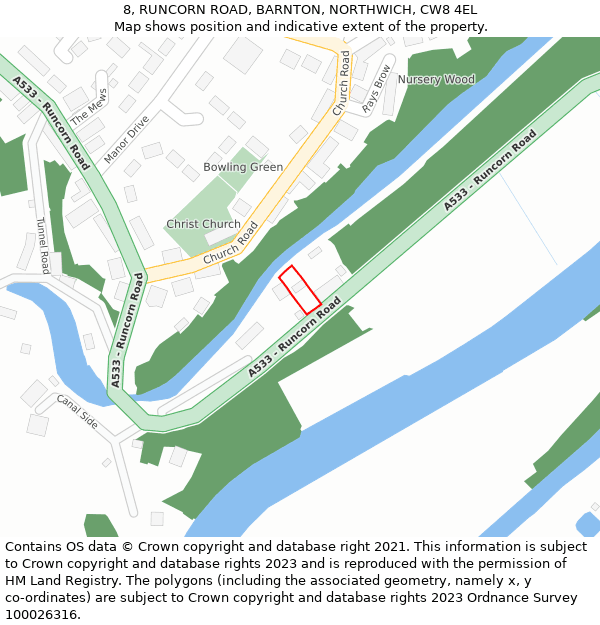 8, RUNCORN ROAD, BARNTON, NORTHWICH, CW8 4EL: Location map and indicative extent of plot