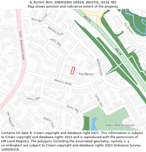 8, RUSHY WAY, EMERSONS GREEN, BRISTOL, BS16 7BS: Location map and indicative extent of plot