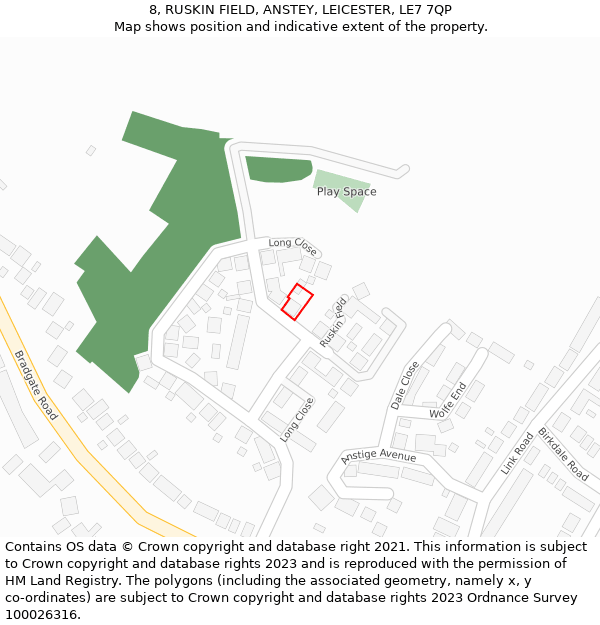 8, RUSKIN FIELD, ANSTEY, LEICESTER, LE7 7QP: Location map and indicative extent of plot
