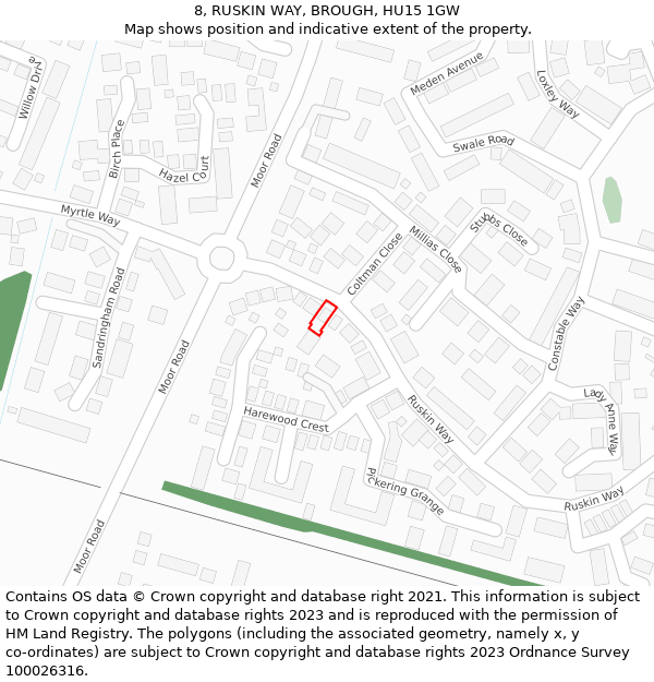 8, RUSKIN WAY, BROUGH, HU15 1GW: Location map and indicative extent of plot