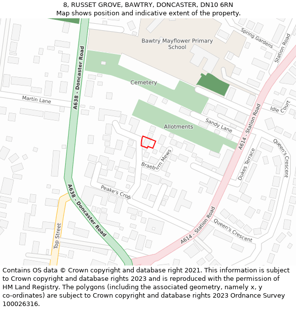 8, RUSSET GROVE, BAWTRY, DONCASTER, DN10 6RN: Location map and indicative extent of plot