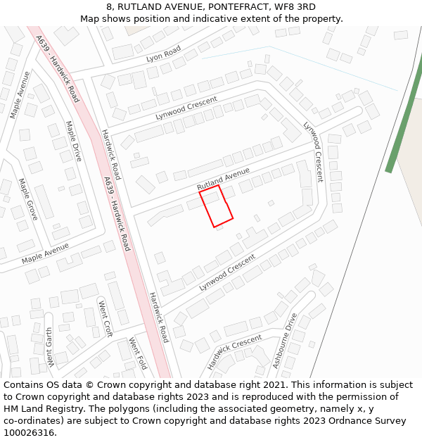 8, RUTLAND AVENUE, PONTEFRACT, WF8 3RD: Location map and indicative extent of plot