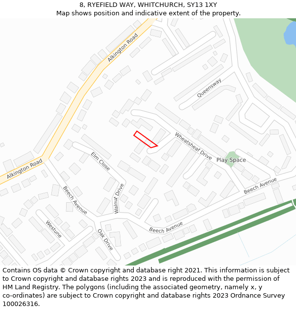 8, RYEFIELD WAY, WHITCHURCH, SY13 1XY: Location map and indicative extent of plot