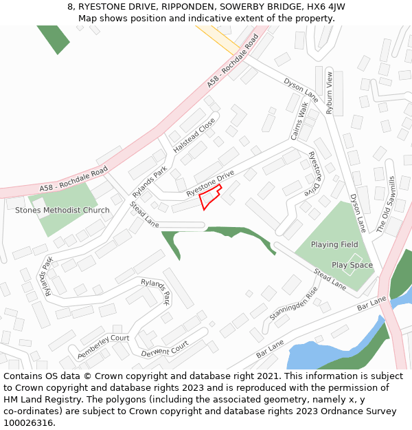 8, RYESTONE DRIVE, RIPPONDEN, SOWERBY BRIDGE, HX6 4JW: Location map and indicative extent of plot