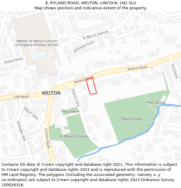 8, RYLAND ROAD, WELTON, LINCOLN, LN2 3LU: Location map and indicative extent of plot