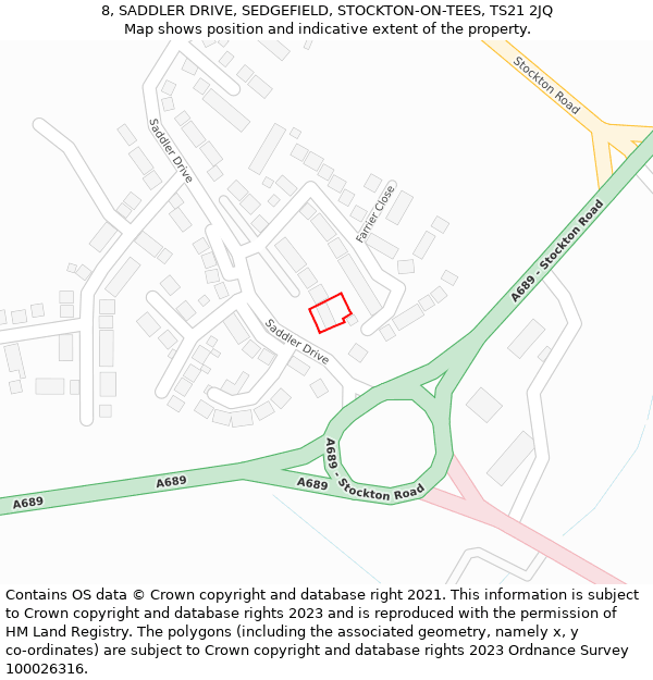 8, SADDLER DRIVE, SEDGEFIELD, STOCKTON-ON-TEES, TS21 2JQ: Location map and indicative extent of plot