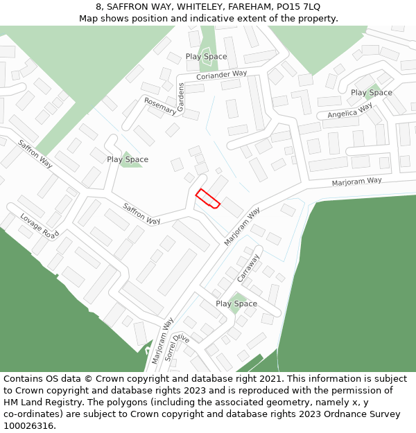 8, SAFFRON WAY, WHITELEY, FAREHAM, PO15 7LQ: Location map and indicative extent of plot