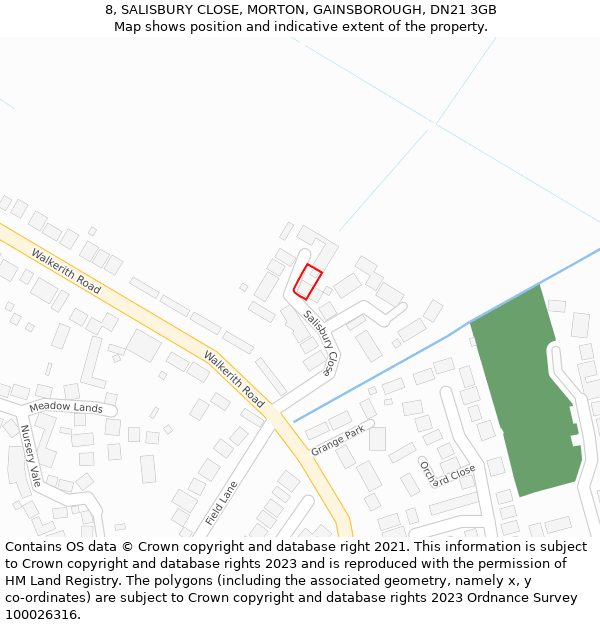 8, SALISBURY CLOSE, MORTON, GAINSBOROUGH, DN21 3GB: Location map and indicative extent of plot