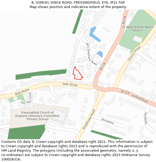 8, SAMUEL VINCE ROAD, FRESSINGFIELD, EYE, IP21 5SP: Location map and indicative extent of plot