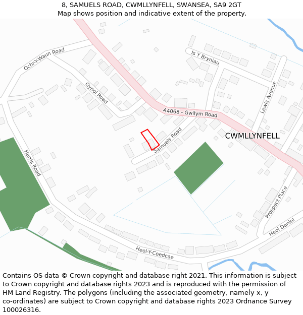 8, SAMUELS ROAD, CWMLLYNFELL, SWANSEA, SA9 2GT: Location map and indicative extent of plot