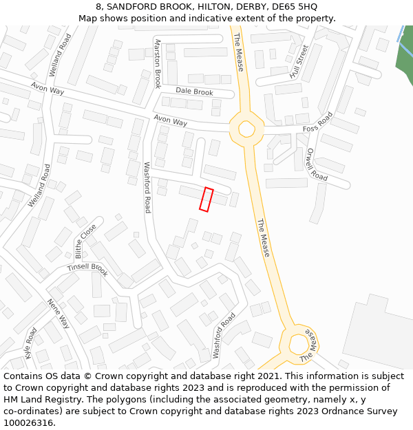 8, SANDFORD BROOK, HILTON, DERBY, DE65 5HQ: Location map and indicative extent of plot