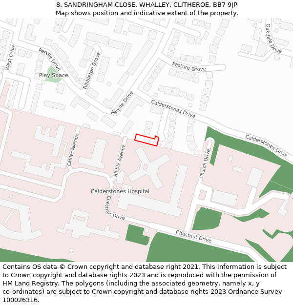 8, SANDRINGHAM CLOSE, WHALLEY, CLITHEROE, BB7 9JP: Location map and indicative extent of plot