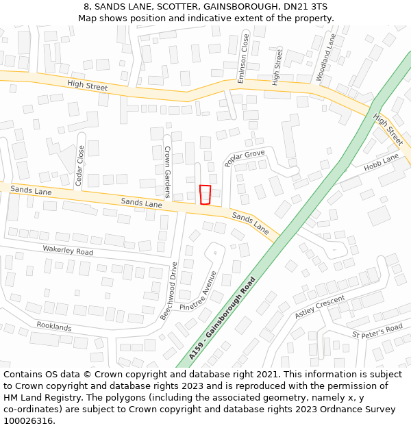 8, SANDS LANE, SCOTTER, GAINSBOROUGH, DN21 3TS: Location map and indicative extent of plot