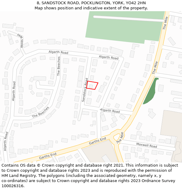 8, SANDSTOCK ROAD, POCKLINGTON, YORK, YO42 2HN: Location map and indicative extent of plot