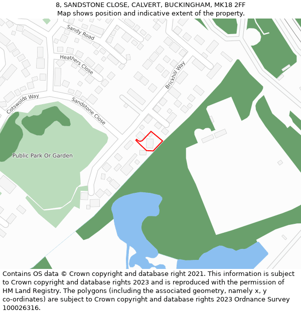 8, SANDSTONE CLOSE, CALVERT, BUCKINGHAM, MK18 2FF: Location map and indicative extent of plot