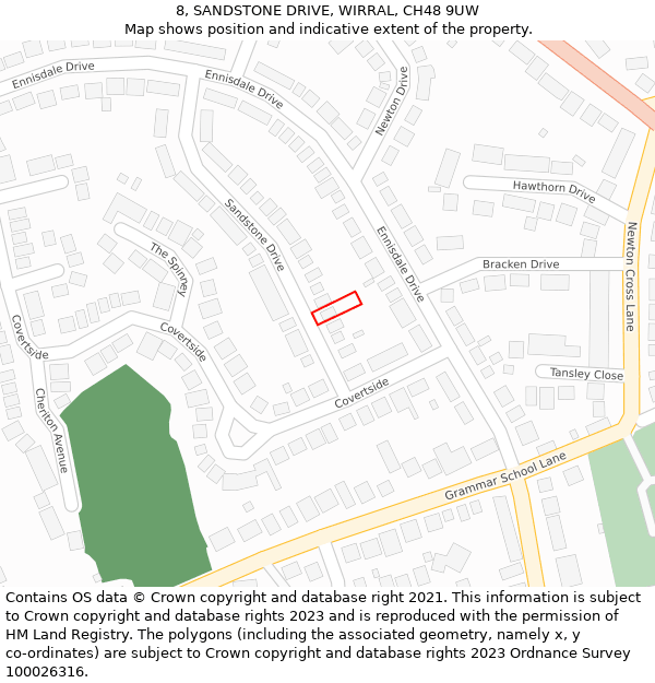 8, SANDSTONE DRIVE, WIRRAL, CH48 9UW: Location map and indicative extent of plot