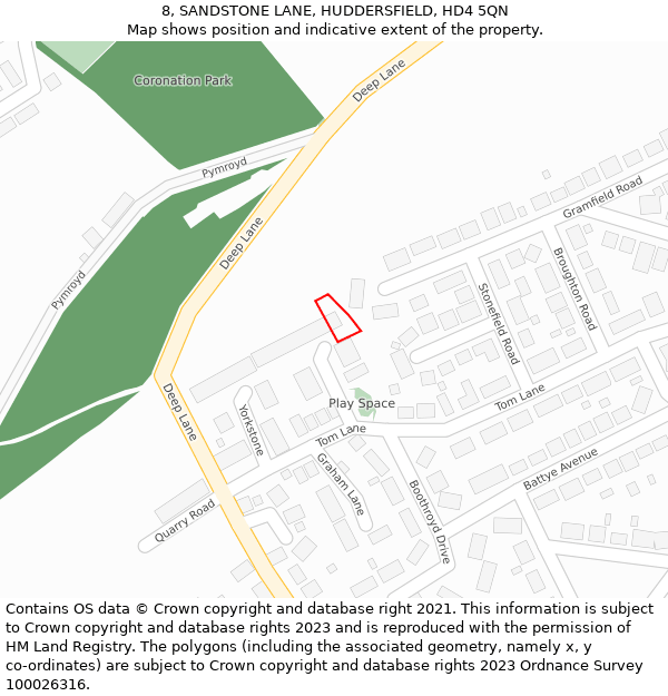 8, SANDSTONE LANE, HUDDERSFIELD, HD4 5QN: Location map and indicative extent of plot