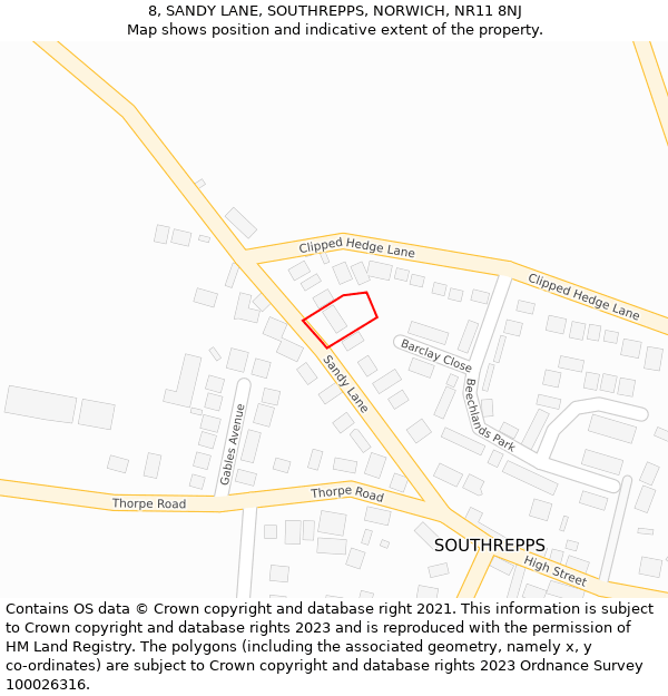 8, SANDY LANE, SOUTHREPPS, NORWICH, NR11 8NJ: Location map and indicative extent of plot