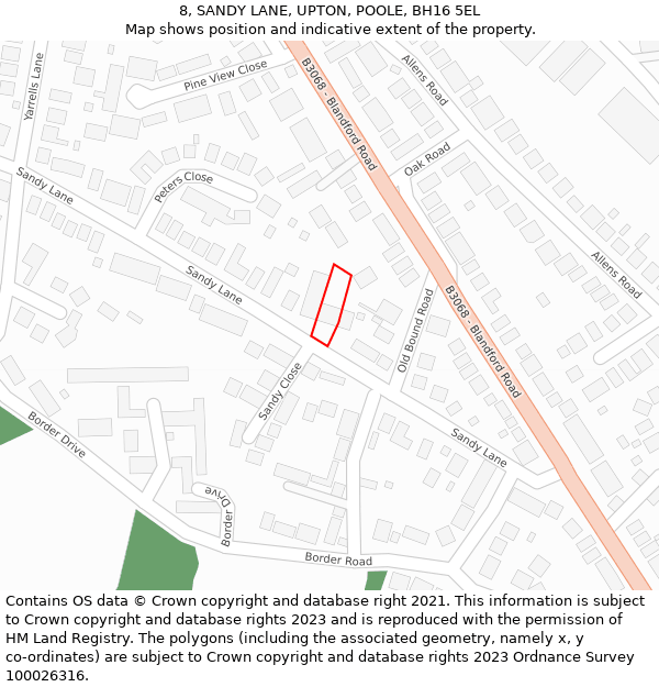 8, SANDY LANE, UPTON, POOLE, BH16 5EL: Location map and indicative extent of plot