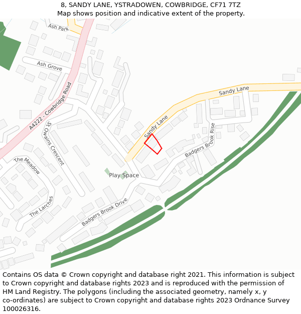 8, SANDY LANE, YSTRADOWEN, COWBRIDGE, CF71 7TZ: Location map and indicative extent of plot