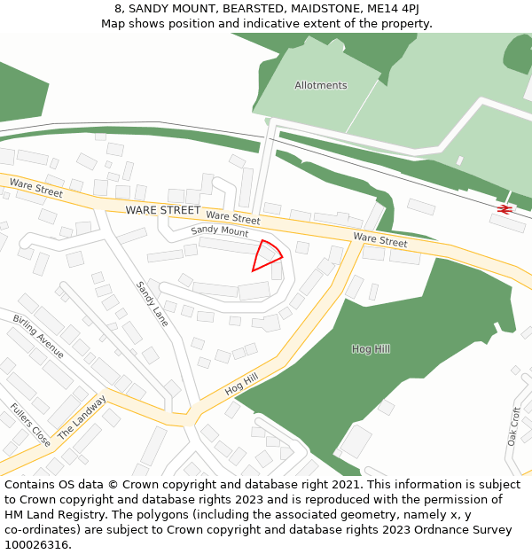 8, SANDY MOUNT, BEARSTED, MAIDSTONE, ME14 4PJ: Location map and indicative extent of plot