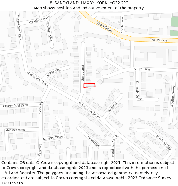 8, SANDYLAND, HAXBY, YORK, YO32 2FG: Location map and indicative extent of plot