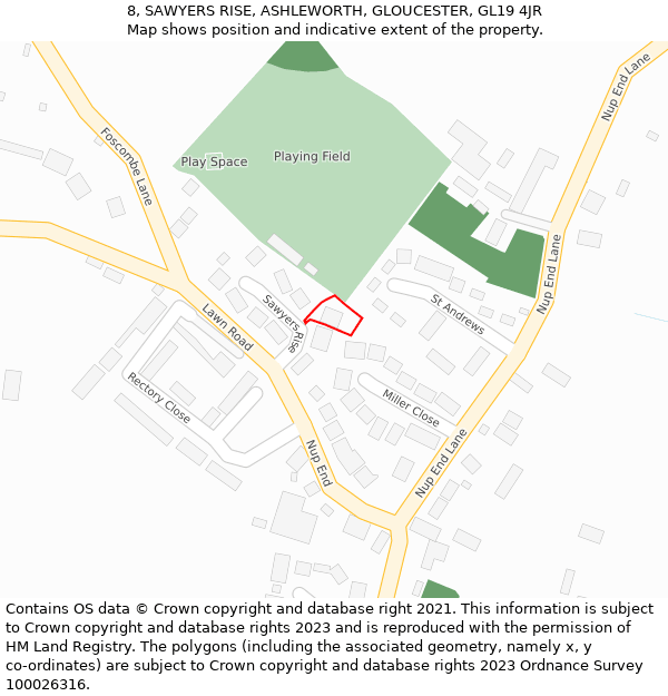 8, SAWYERS RISE, ASHLEWORTH, GLOUCESTER, GL19 4JR: Location map and indicative extent of plot