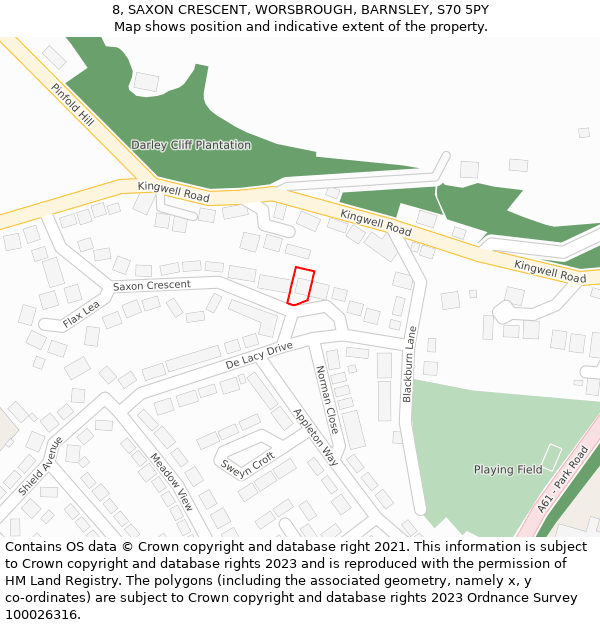 8, SAXON CRESCENT, WORSBROUGH, BARNSLEY, S70 5PY: Location map and indicative extent of plot