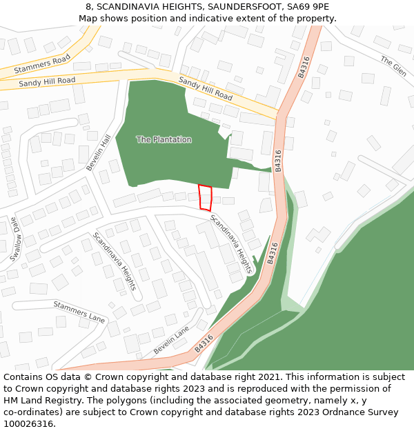 8, SCANDINAVIA HEIGHTS, SAUNDERSFOOT, SA69 9PE: Location map and indicative extent of plot