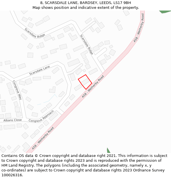 8, SCARSDALE LANE, BARDSEY, LEEDS, LS17 9BH: Location map and indicative extent of plot