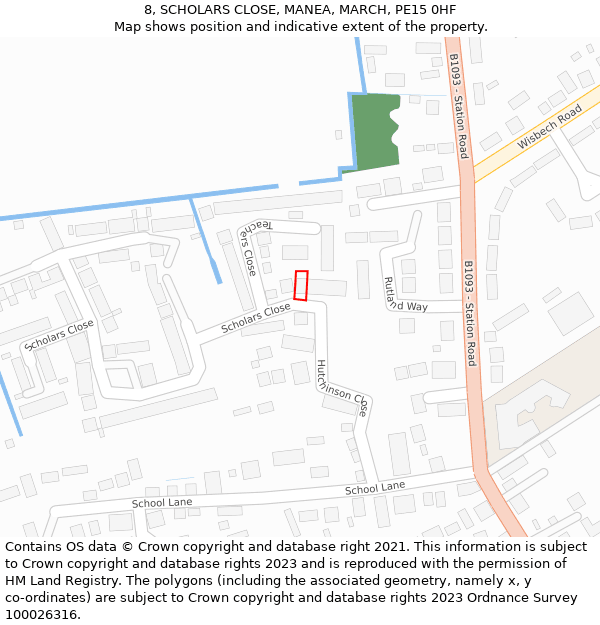 8, SCHOLARS CLOSE, MANEA, MARCH, PE15 0HF: Location map and indicative extent of plot