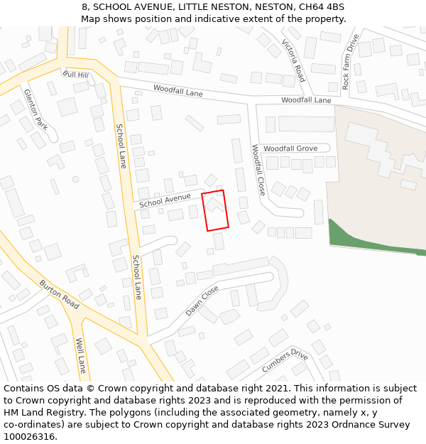 8, SCHOOL AVENUE, LITTLE NESTON, NESTON, CH64 4BS: Location map and indicative extent of plot