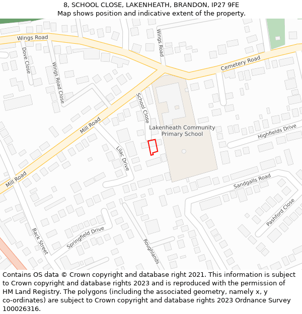 8, SCHOOL CLOSE, LAKENHEATH, BRANDON, IP27 9FE: Location map and indicative extent of plot