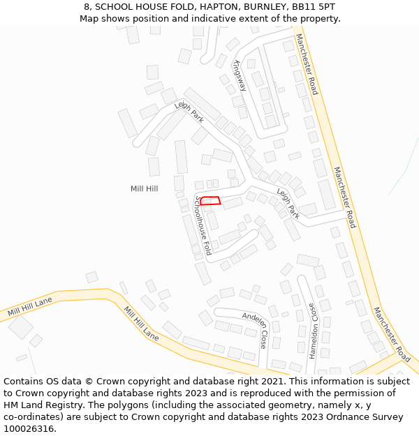 8, SCHOOL HOUSE FOLD, HAPTON, BURNLEY, BB11 5PT: Location map and indicative extent of plot