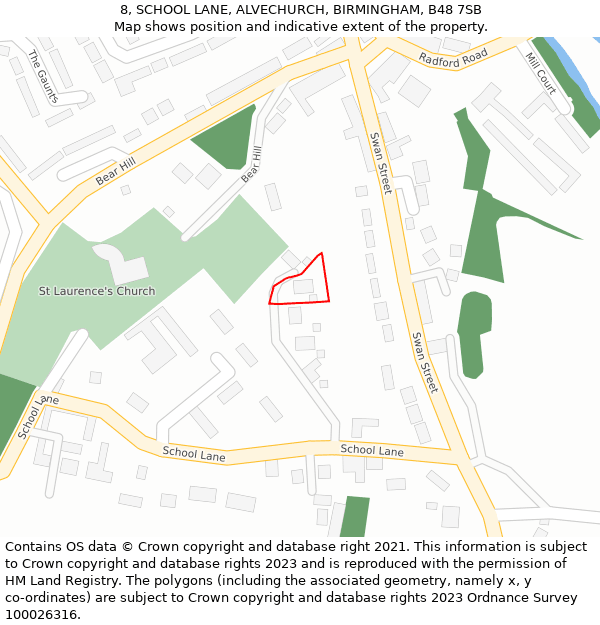 8, SCHOOL LANE, ALVECHURCH, BIRMINGHAM, B48 7SB: Location map and indicative extent of plot