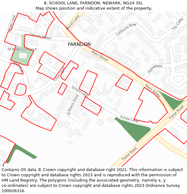 8, SCHOOL LANE, FARNDON, NEWARK, NG24 3SL: Location map and indicative extent of plot