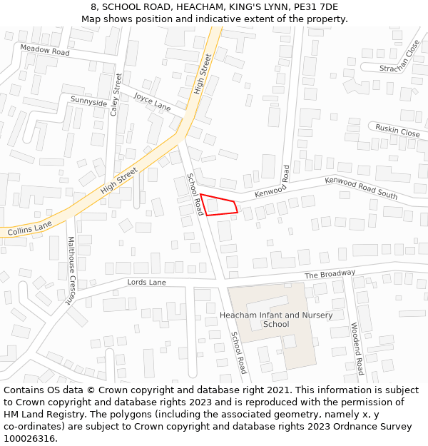 8, SCHOOL ROAD, HEACHAM, KING'S LYNN, PE31 7DE: Location map and indicative extent of plot