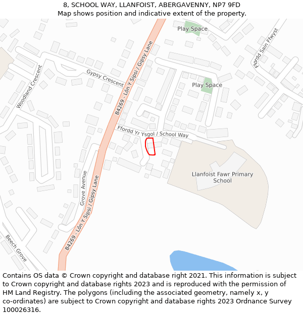 8, SCHOOL WAY, LLANFOIST, ABERGAVENNY, NP7 9FD: Location map and indicative extent of plot