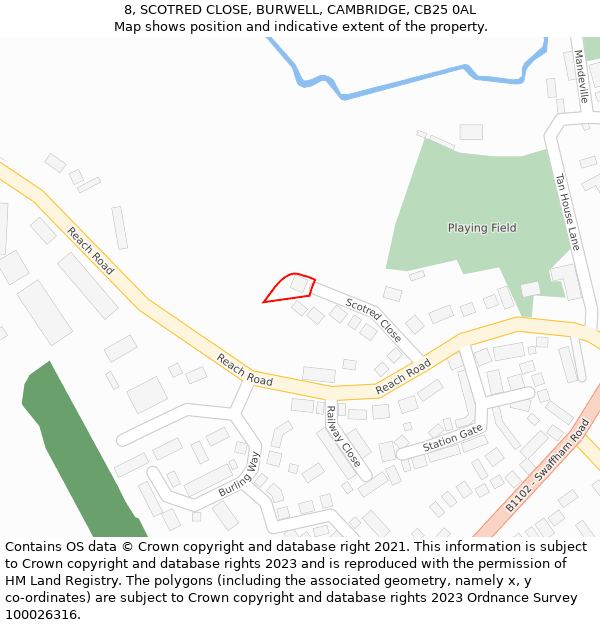 8, SCOTRED CLOSE, BURWELL, CAMBRIDGE, CB25 0AL: Location map and indicative extent of plot