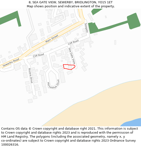 8, SEA GATE VIEW, SEWERBY, BRIDLINGTON, YO15 1ET: Location map and indicative extent of plot