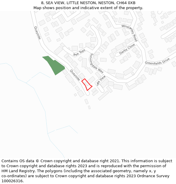 8, SEA VIEW, LITTLE NESTON, NESTON, CH64 0XB: Location map and indicative extent of plot